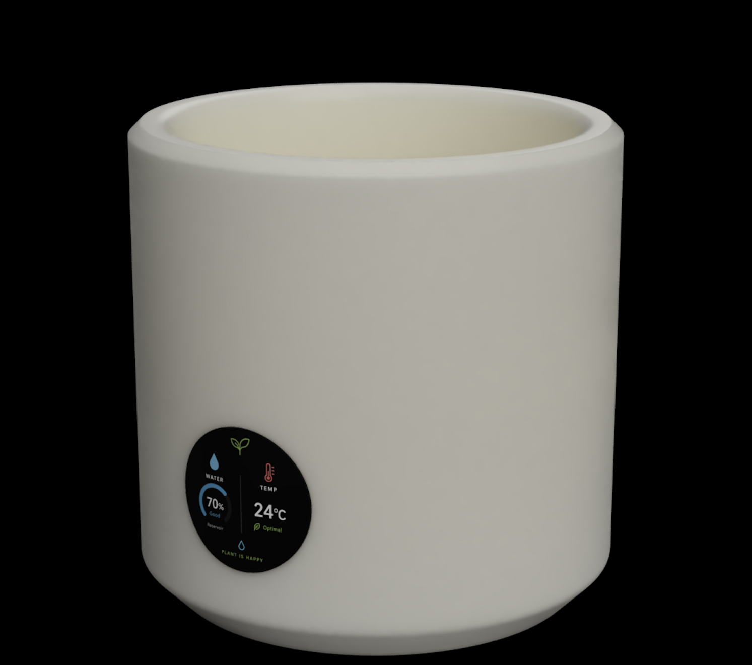 Conceptual redesign of the plant pot with a round display set into the front