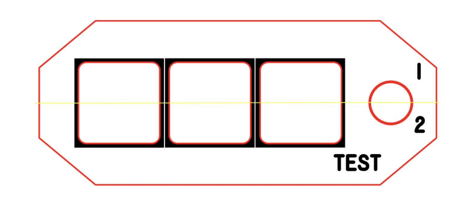 AFDS panel vector design showing cutouts, rotary selector, and engraved TEST label