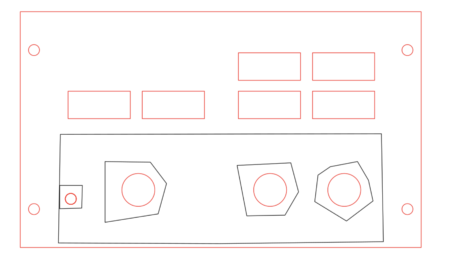 Mounting layer drawing with switch cutouts and screw holes for the anti ice panel