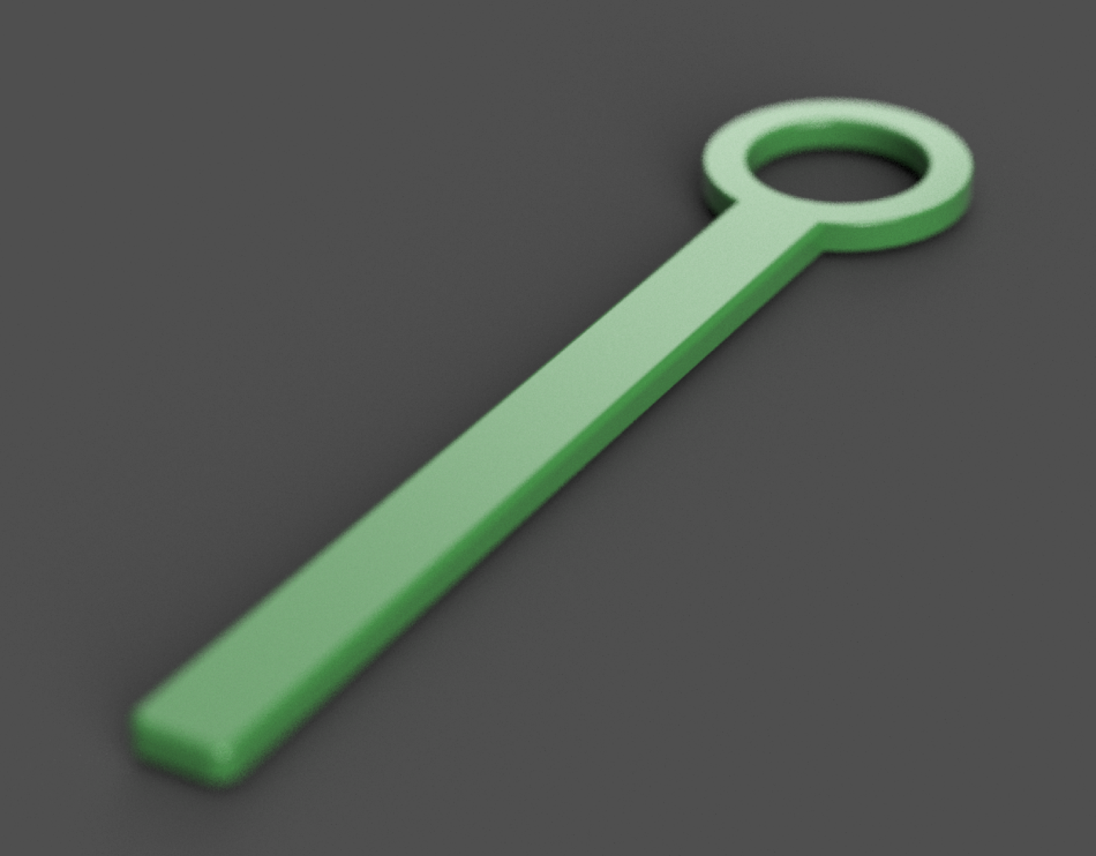 CAD render of the bubble wand with a round loop at the end of a flat handle