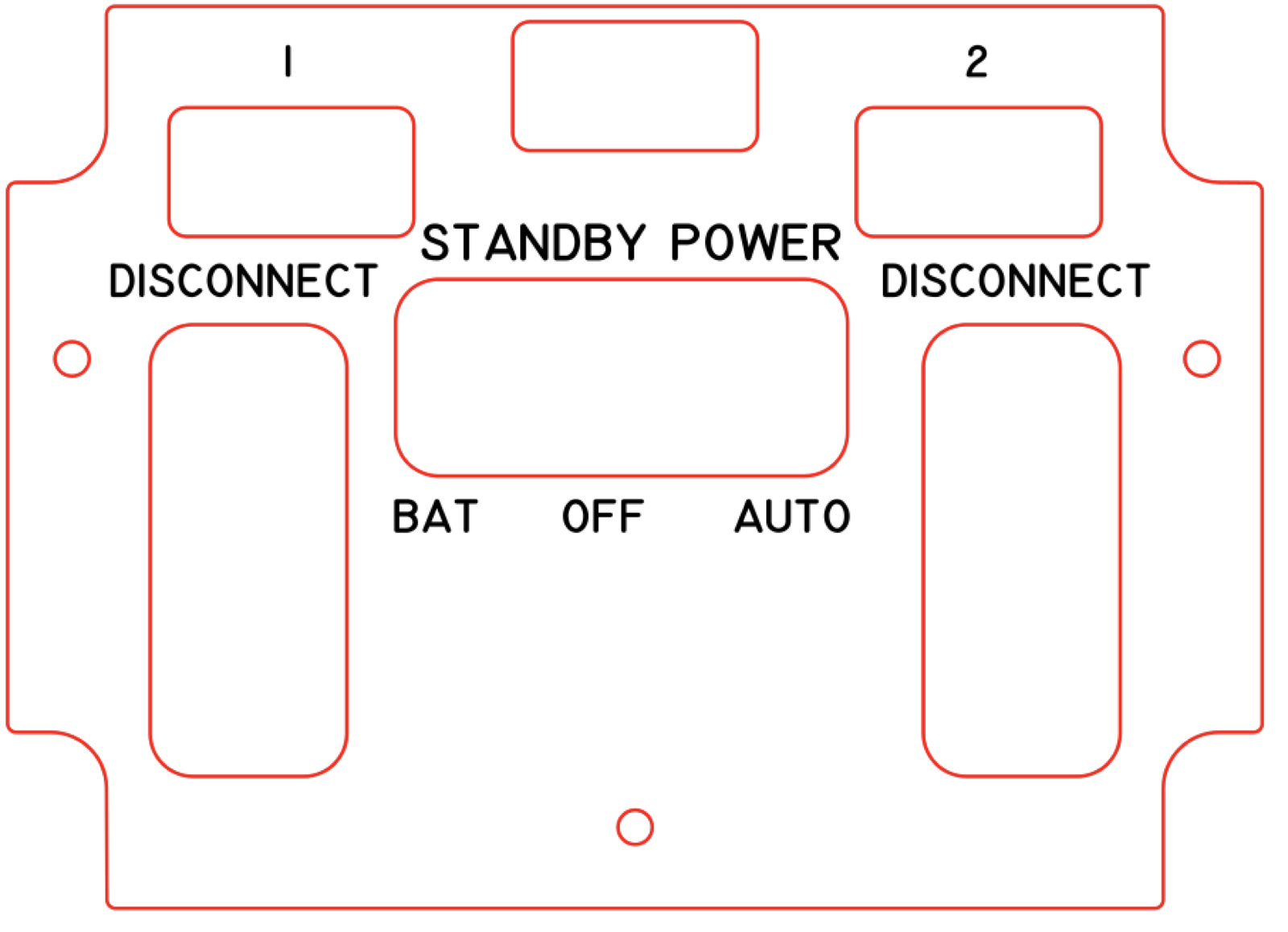 Vector face of the standby power panel showing bat, off, and auto positions and two disconnect switches