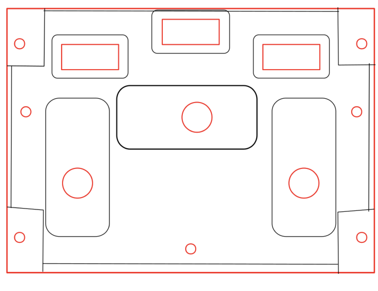 Mounting layer drawing with switch cutouts and screw holes for the standby power panel