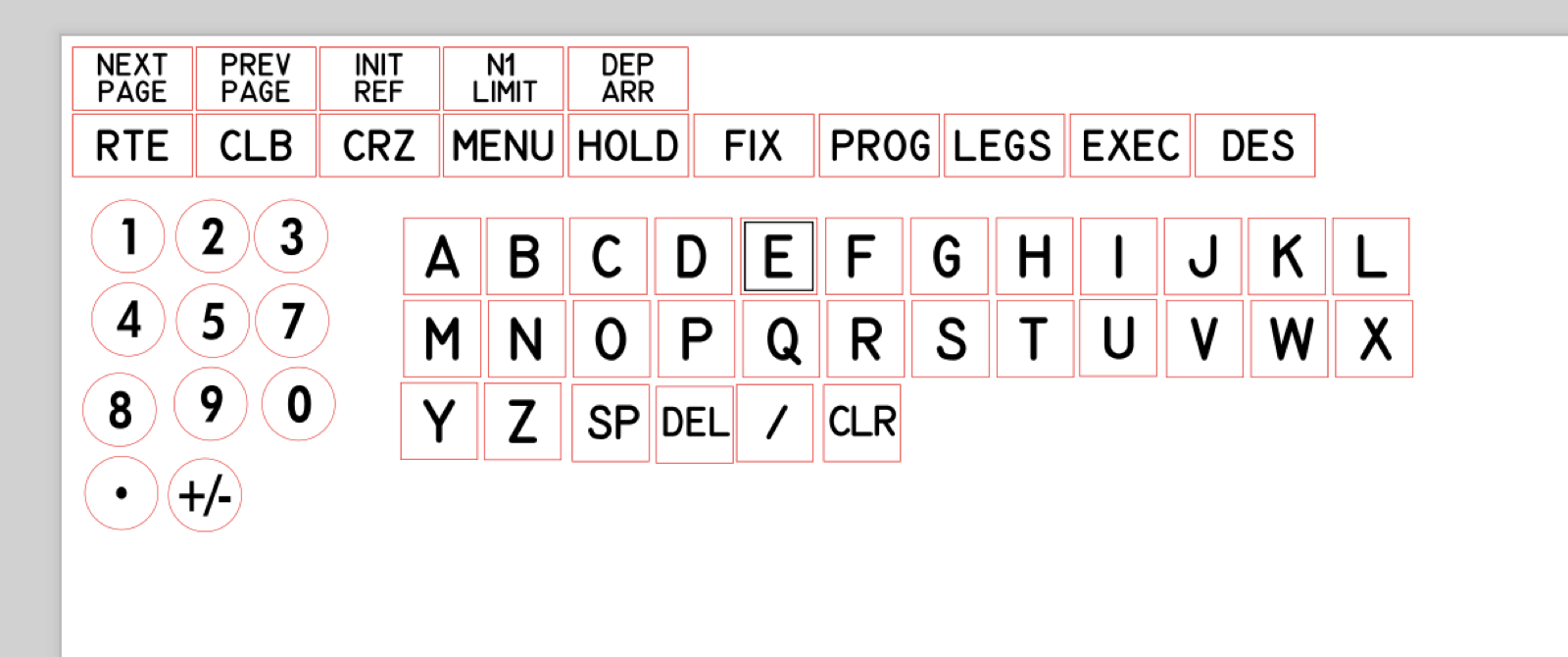 Laser cut vector layout for the full FMC keypad with function keys, number pad and letter grid