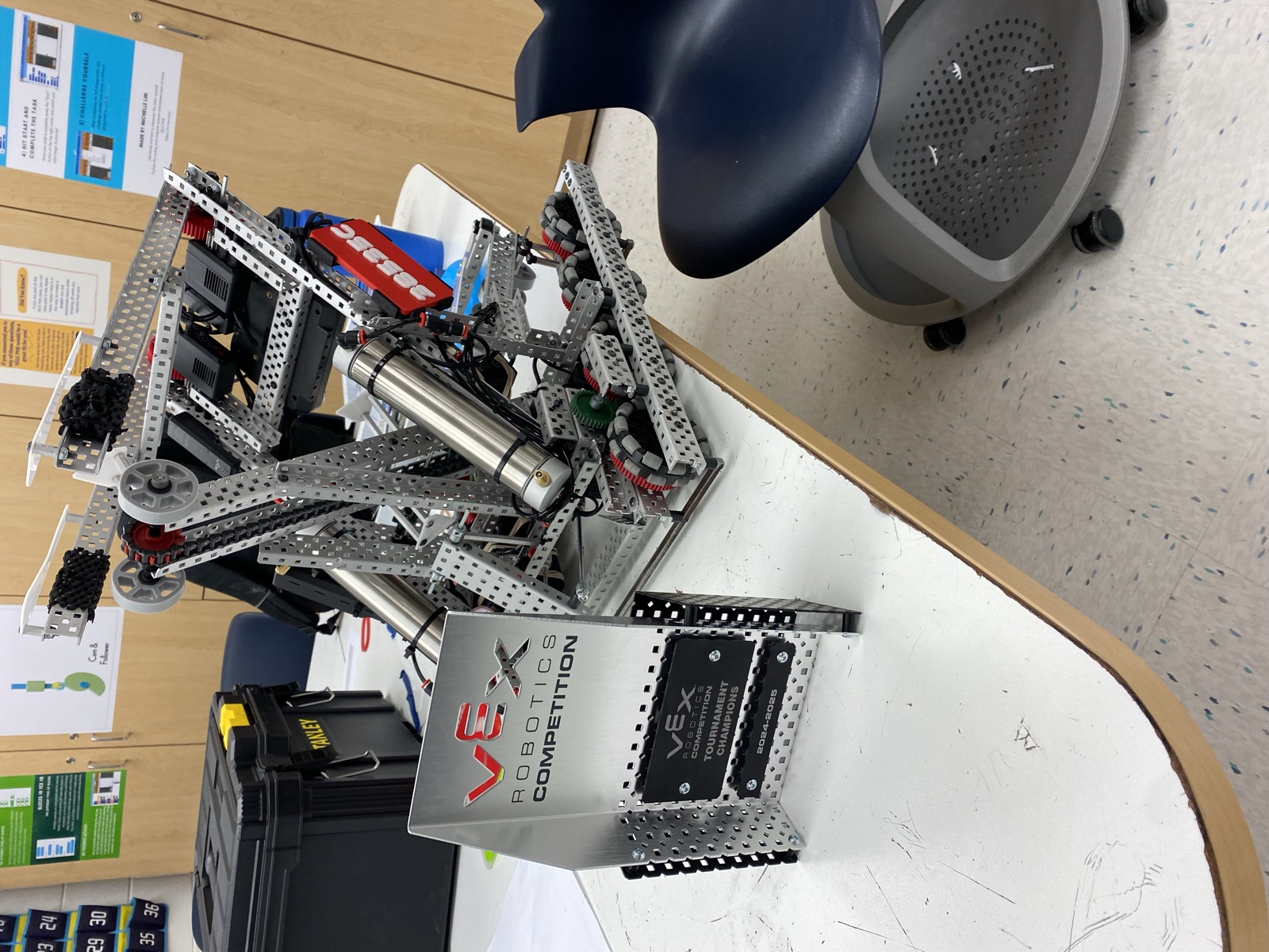 Close view of the cylinders and air tank mounted on the robot