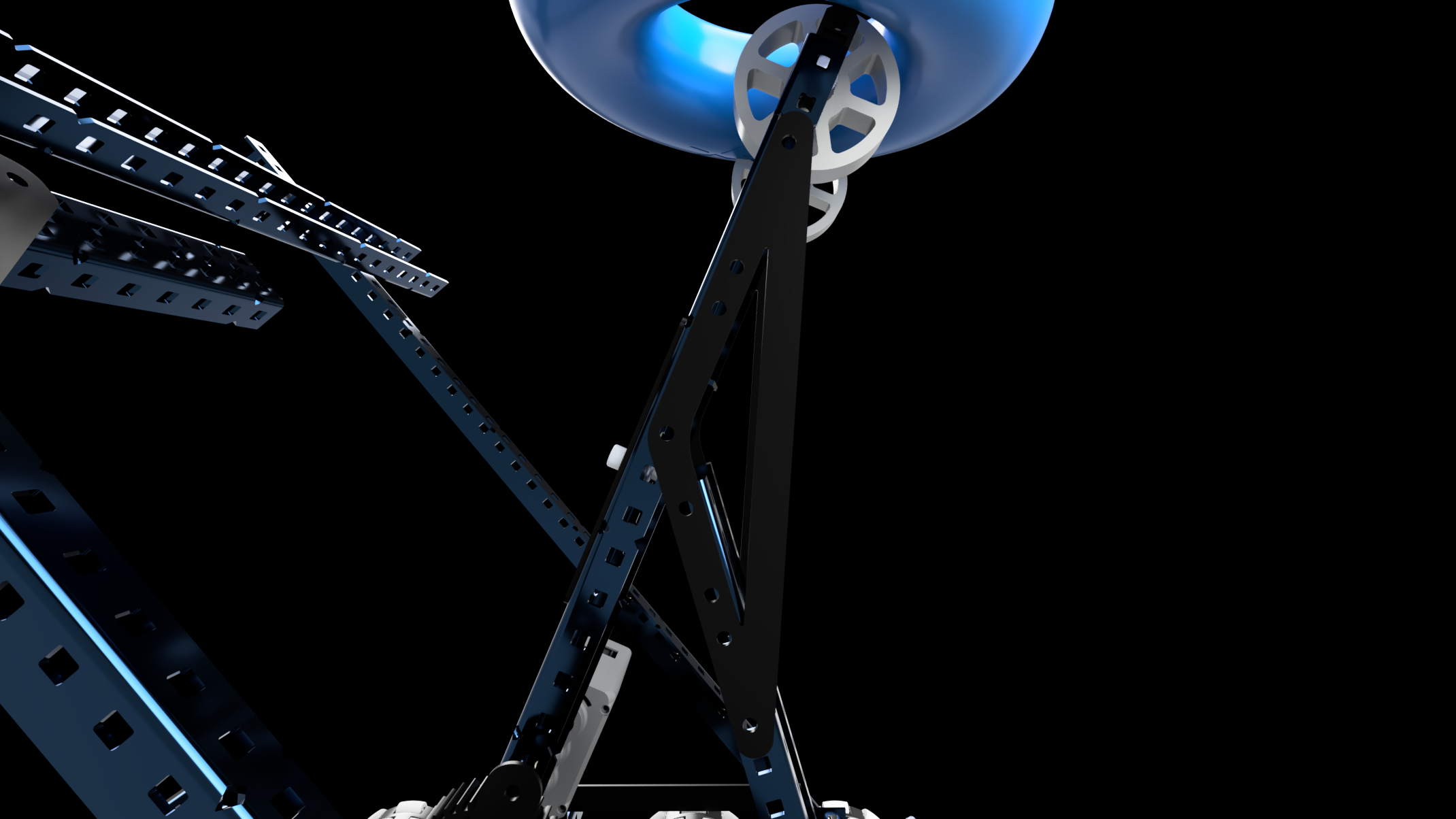 Close render of the wall stake arm raised with a ring resting at the top