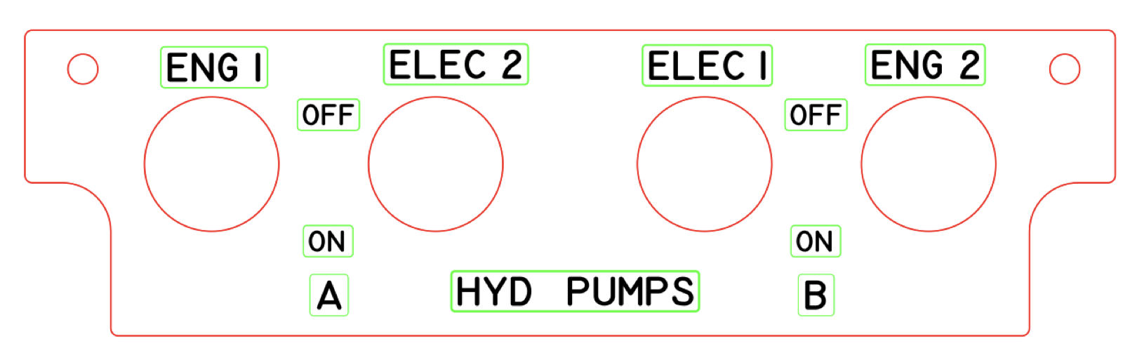 Hydraulic panel design with engine and electric hydraulic pump labels