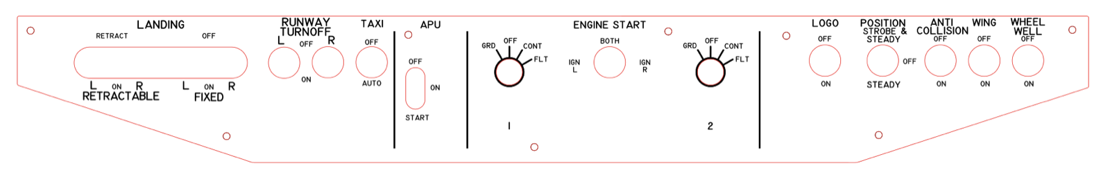 Laser cut vector layout detail for the overhead lighting panel