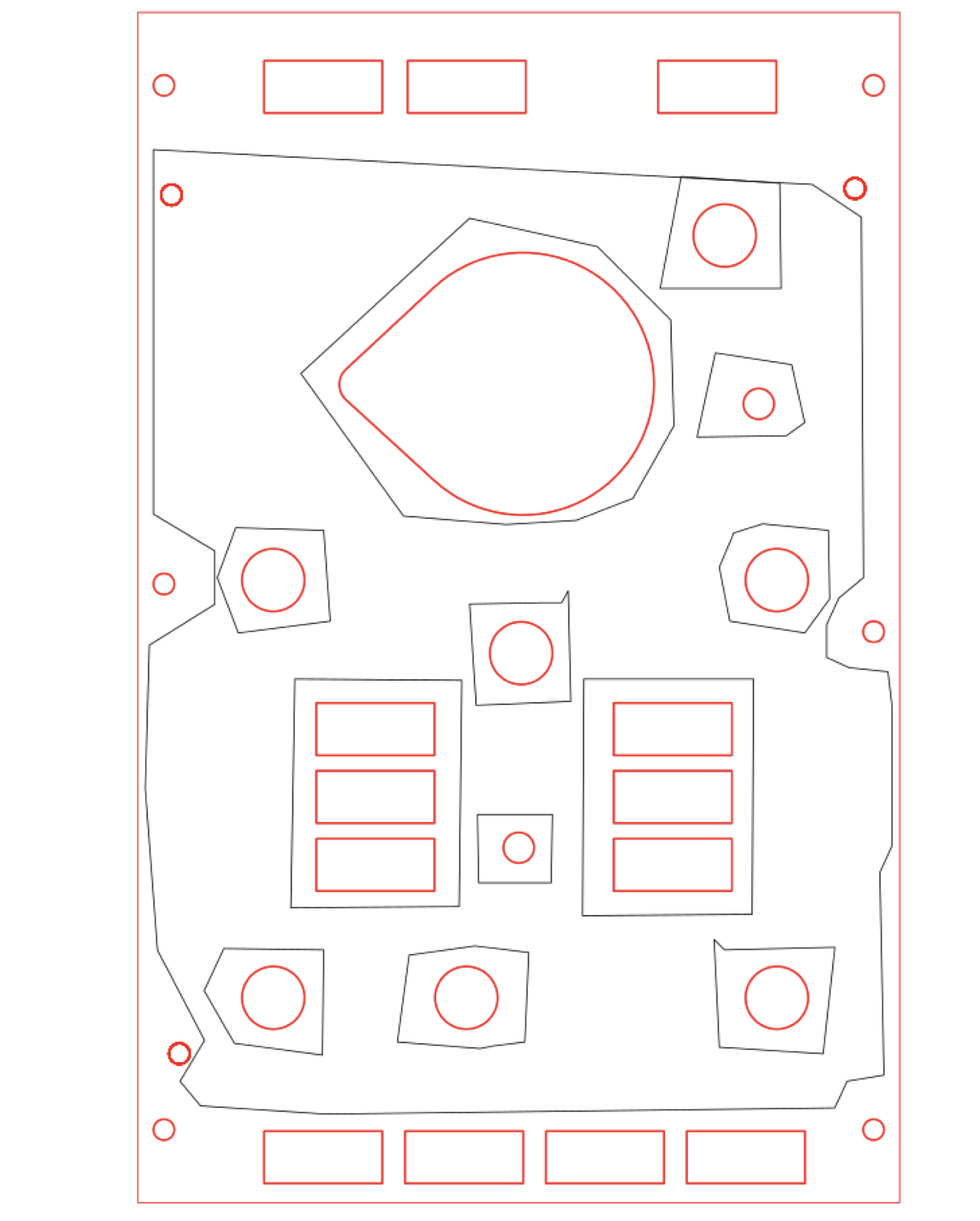 Cut and engrave path layout for the pneumatic panel showing holes and rectangular openings
