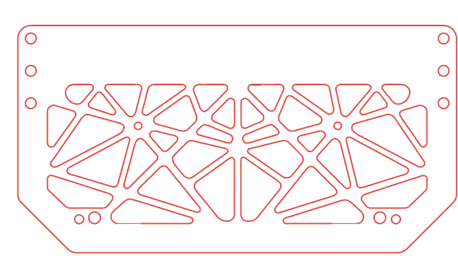 CAD file exported into Illustrator showing the hood plate with edge mounting holes and a triangular lightening pattern
