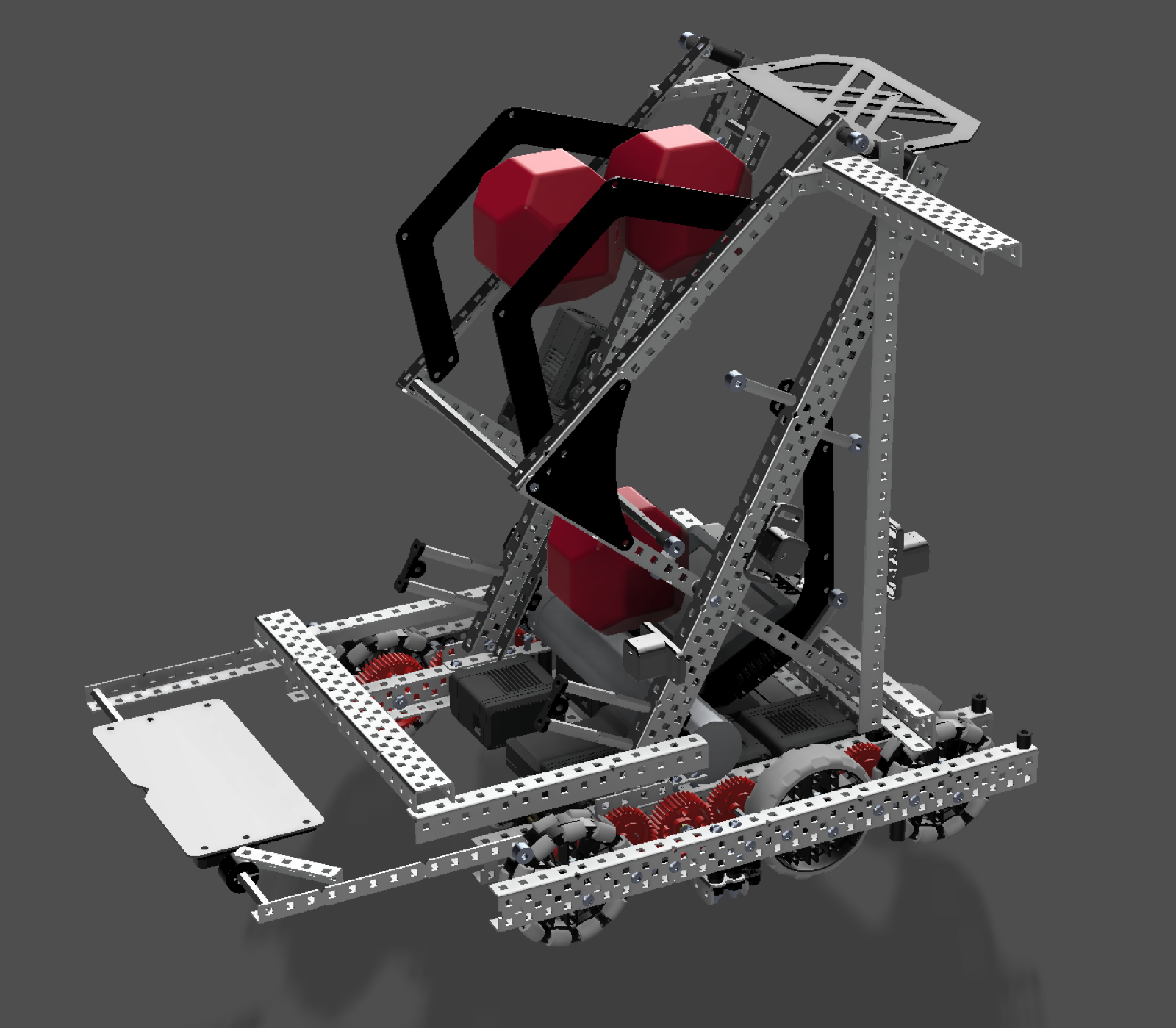 Third CAD view showing the drivetrain gearing and intake structure