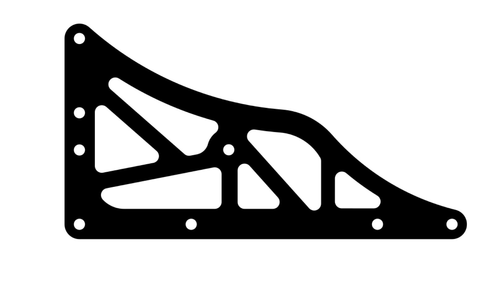 Flat CAD profile of the 90 degree gusset with mounting holes and open pockets