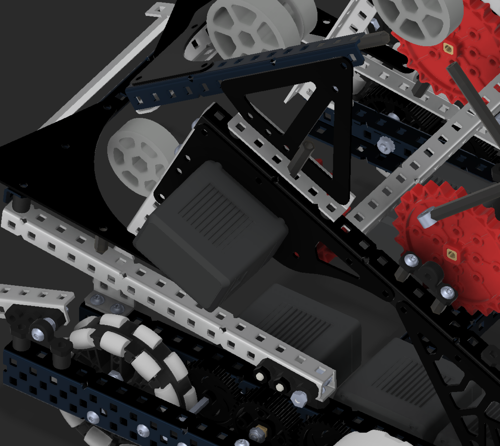 The gusset mounted between frame members beside the motor mount