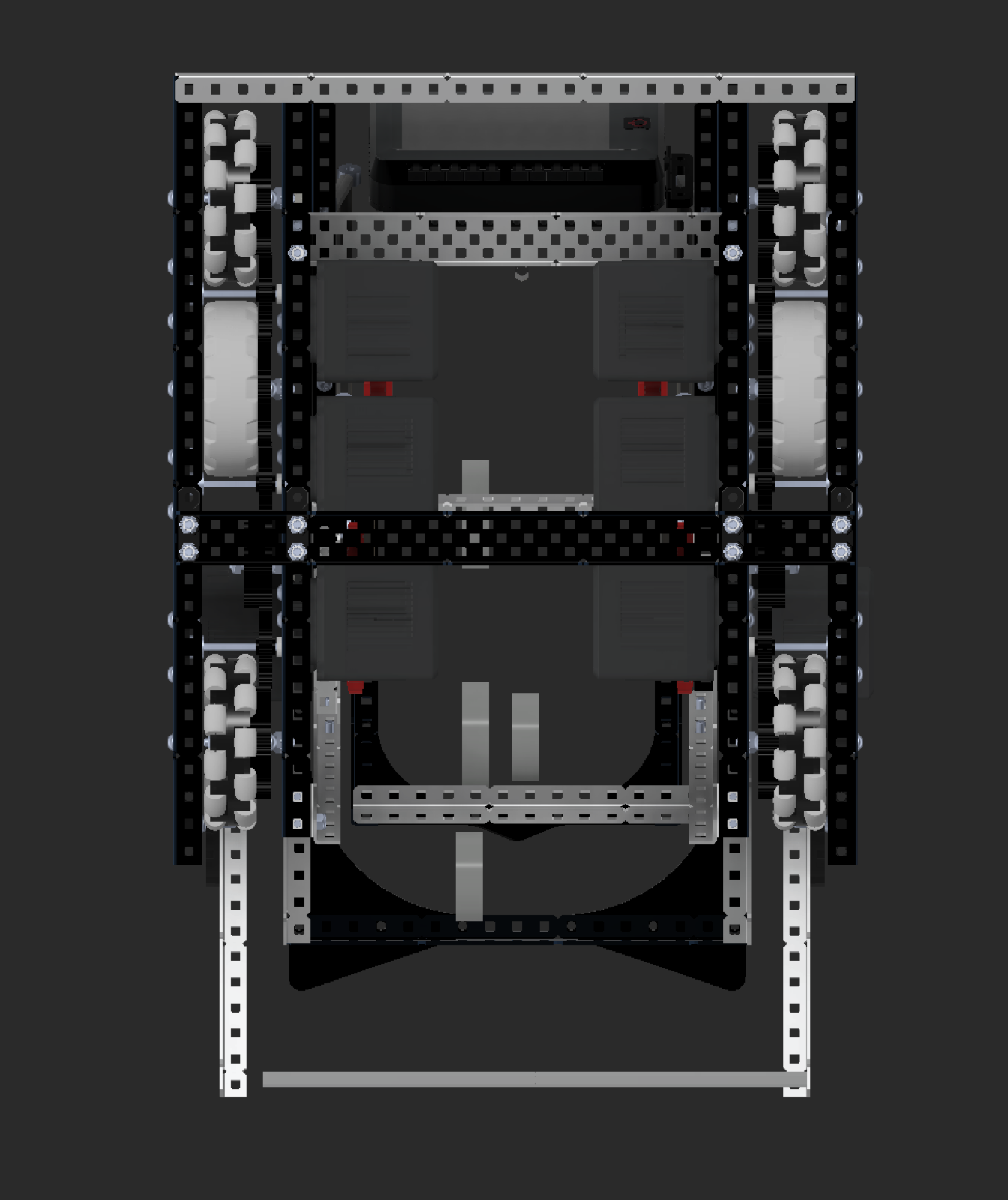 CAD top down view of the small bot drivetrain and frame