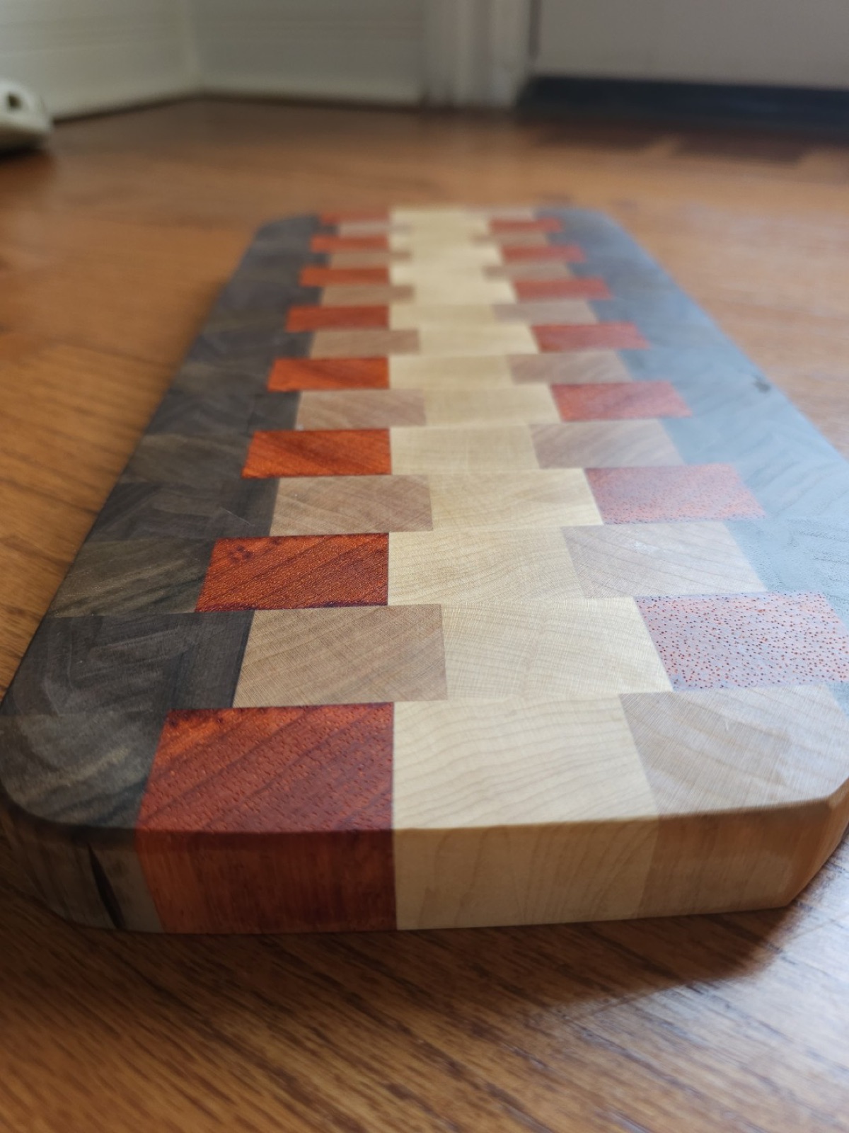 Detail of the pieced wood bricks