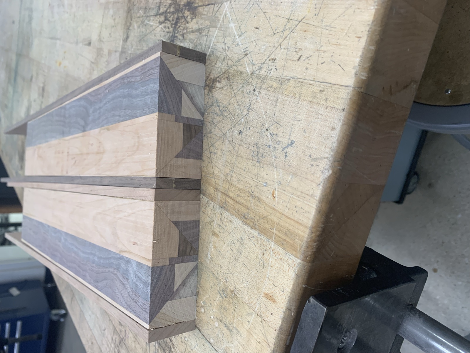Mosaic pattern of warm and cool wood tones