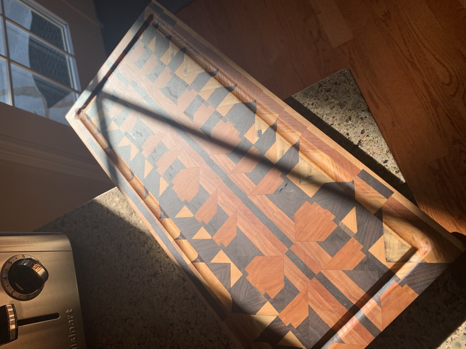 Angled view of the end grain board