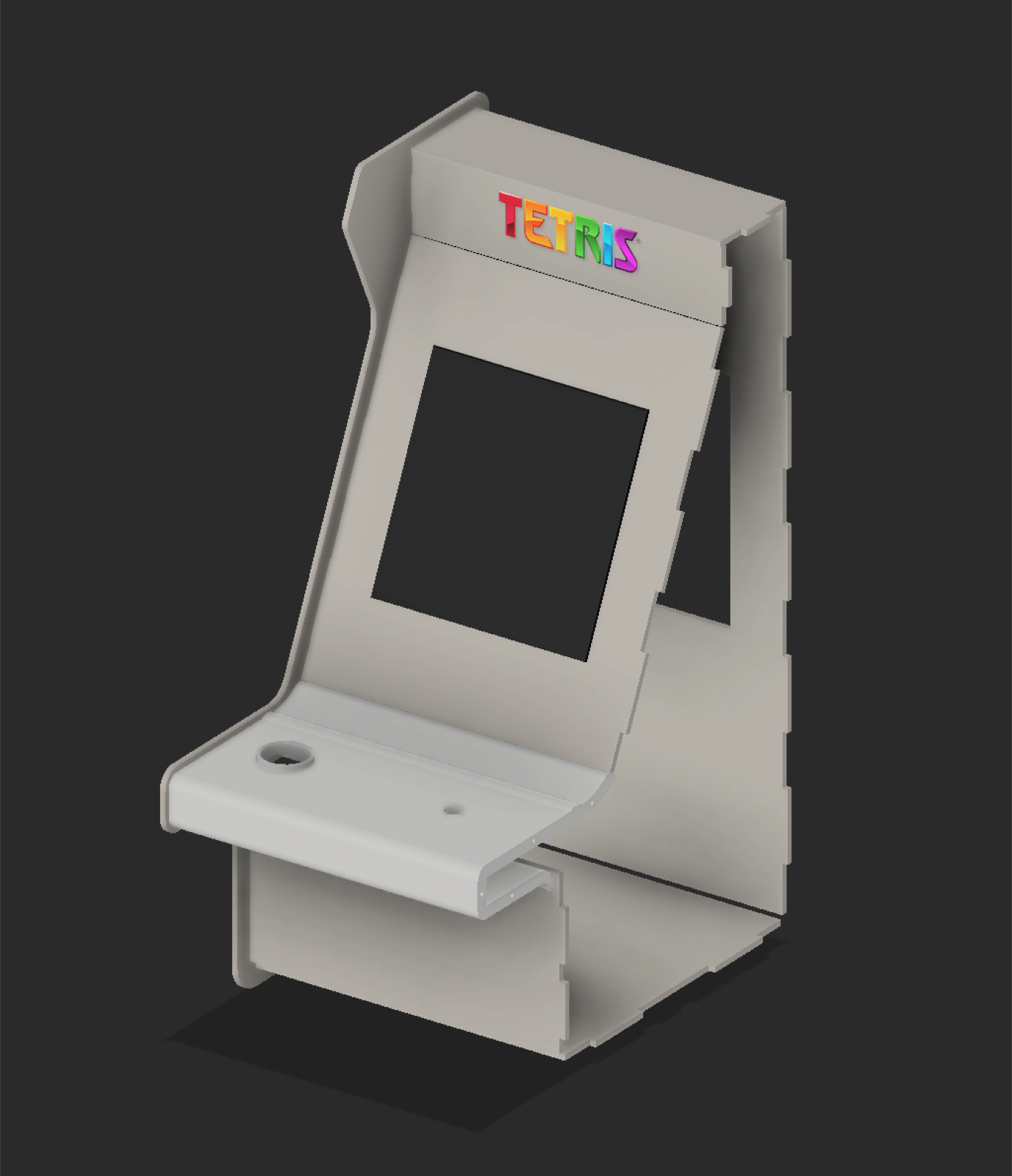 Exploded view showing how the side panels, front face and control shelf tab together