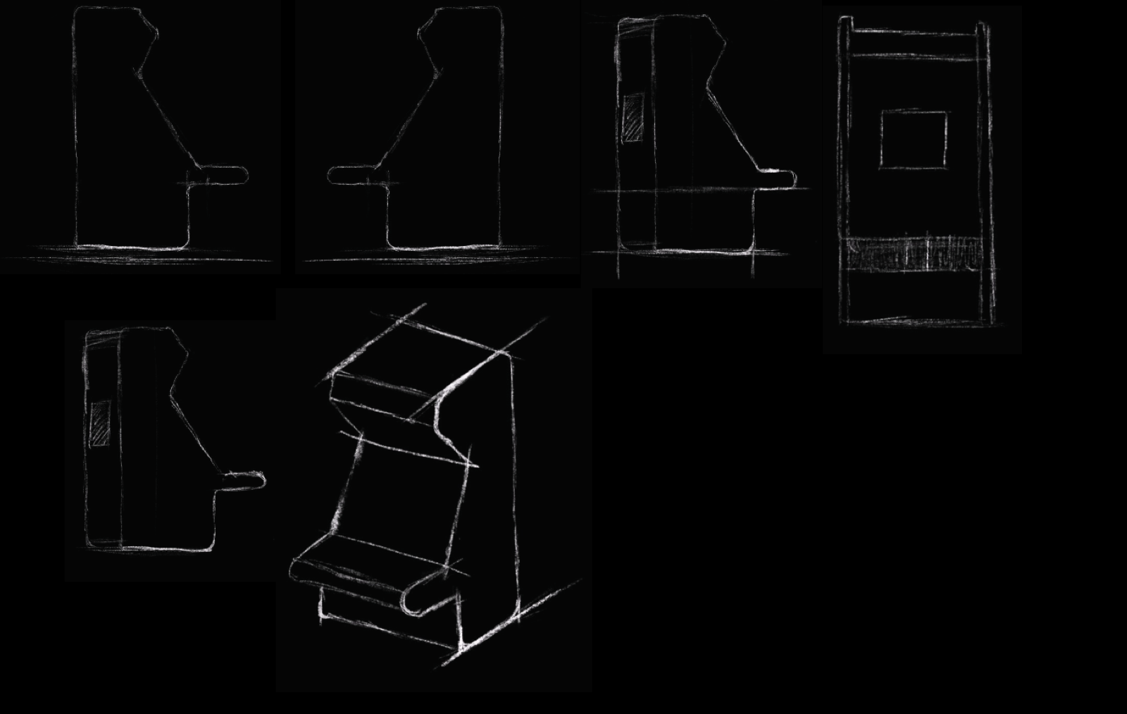 Sketch studies working through the cabinet profile, screen angle and control shelf