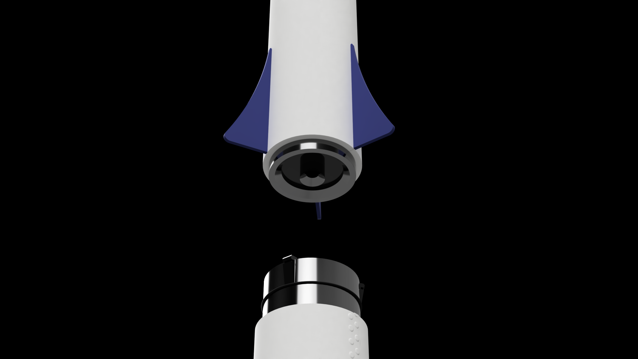 CAD view of the lower stage nozzle and the upper stage connection